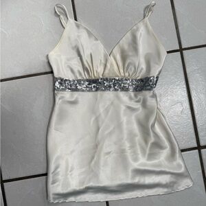 Express Ivory Satin Camisole with Silver Sequin Waistband XSmall